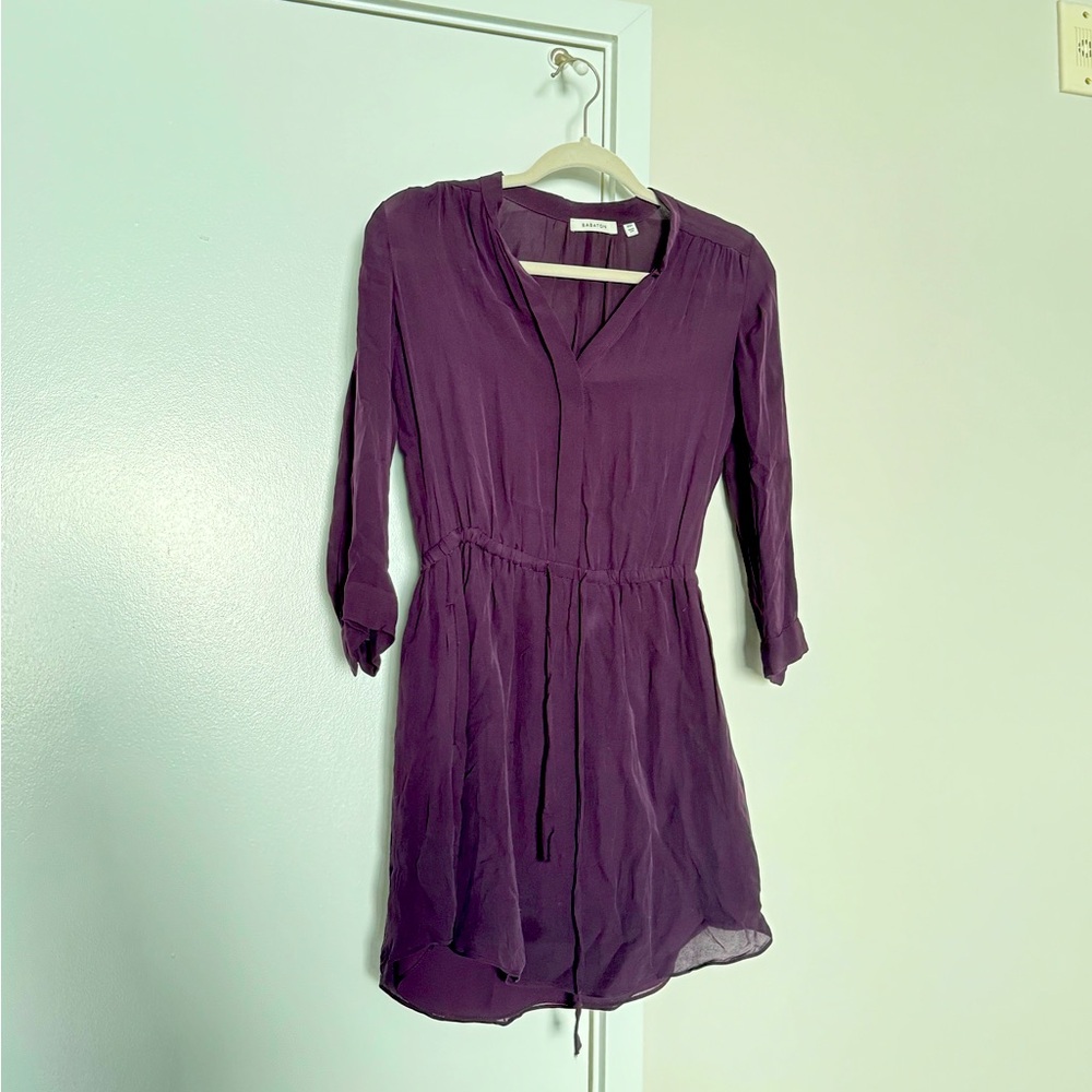 Aritzia Babaton purple silk dress with tie waist XXS